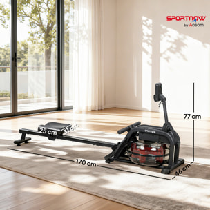 Rameur à eau résistance ajustable réservoir 6-11L écran LCD multifonction rangement vertical acier noir