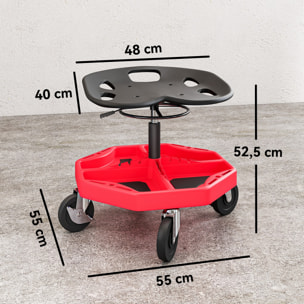 Taburete de Taller Móvil con Bandeja Magnética, Altura Ajustable de 52â‚¬â€œ59,5 cm, Carga 135 kg, Asiento Taburete para Mecánico con Ruedas, para Garaje, Reparación de Automóviles, Rojo