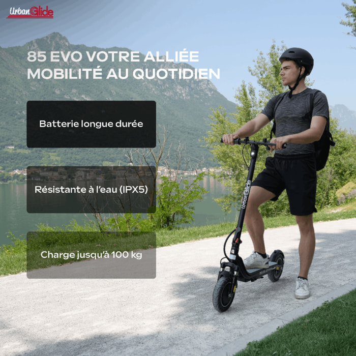 85 EVO – Poids 15Kg – Pneu 8,5" Gonflable – Trottinette Électrique UrbanGlide – Autonomie Jusqu'a 15 km – Batterie 25.2V