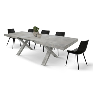Tavolo allungabile AMALFI in legno effetto grigio cemento e gambe a X grigio cemento, allungabile 160x90 cm - 240x90 cm