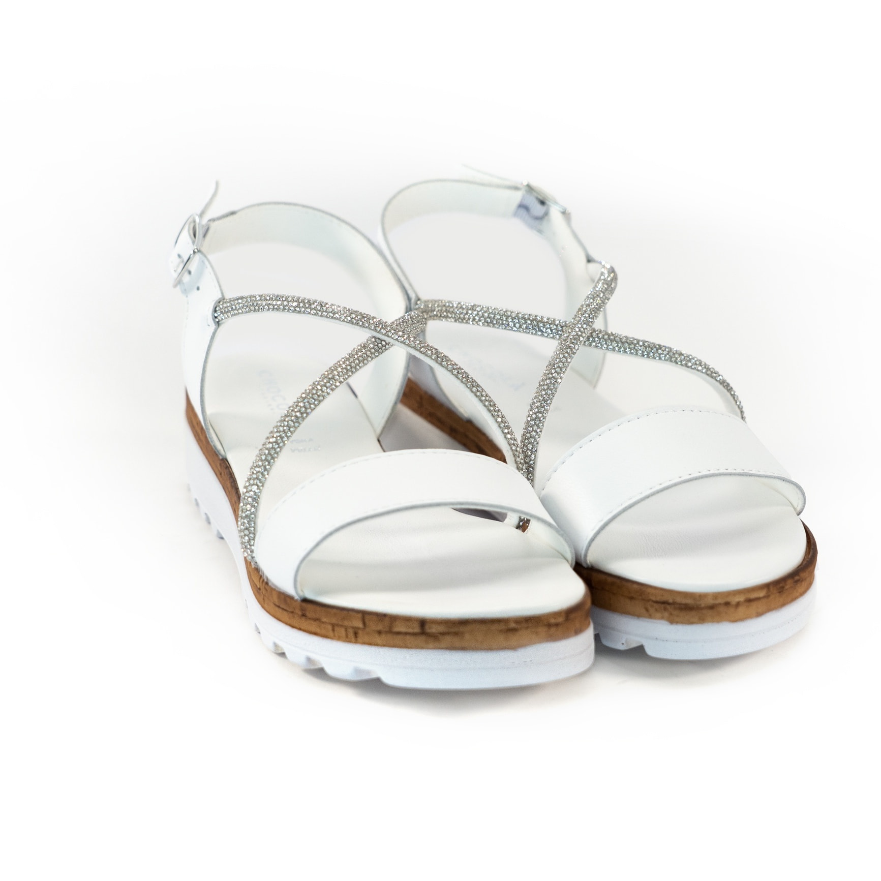 SANDALO BRILLANTINI VERA PELLE BIANCO