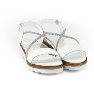 SANDALO BRILLANTINI VERA PELLE BIANCO
