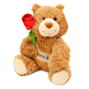 Peluche extra morbido e soffice. Design orso che tiene una rosa. 28 cm.