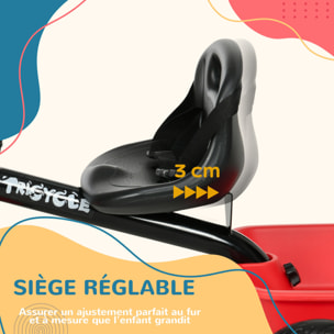 Tricycle pour enfant évolutif avec siège réglable - pédales - 2 paniers - ceinture - pour enfant de 2 à 5 ans - rouge et noir