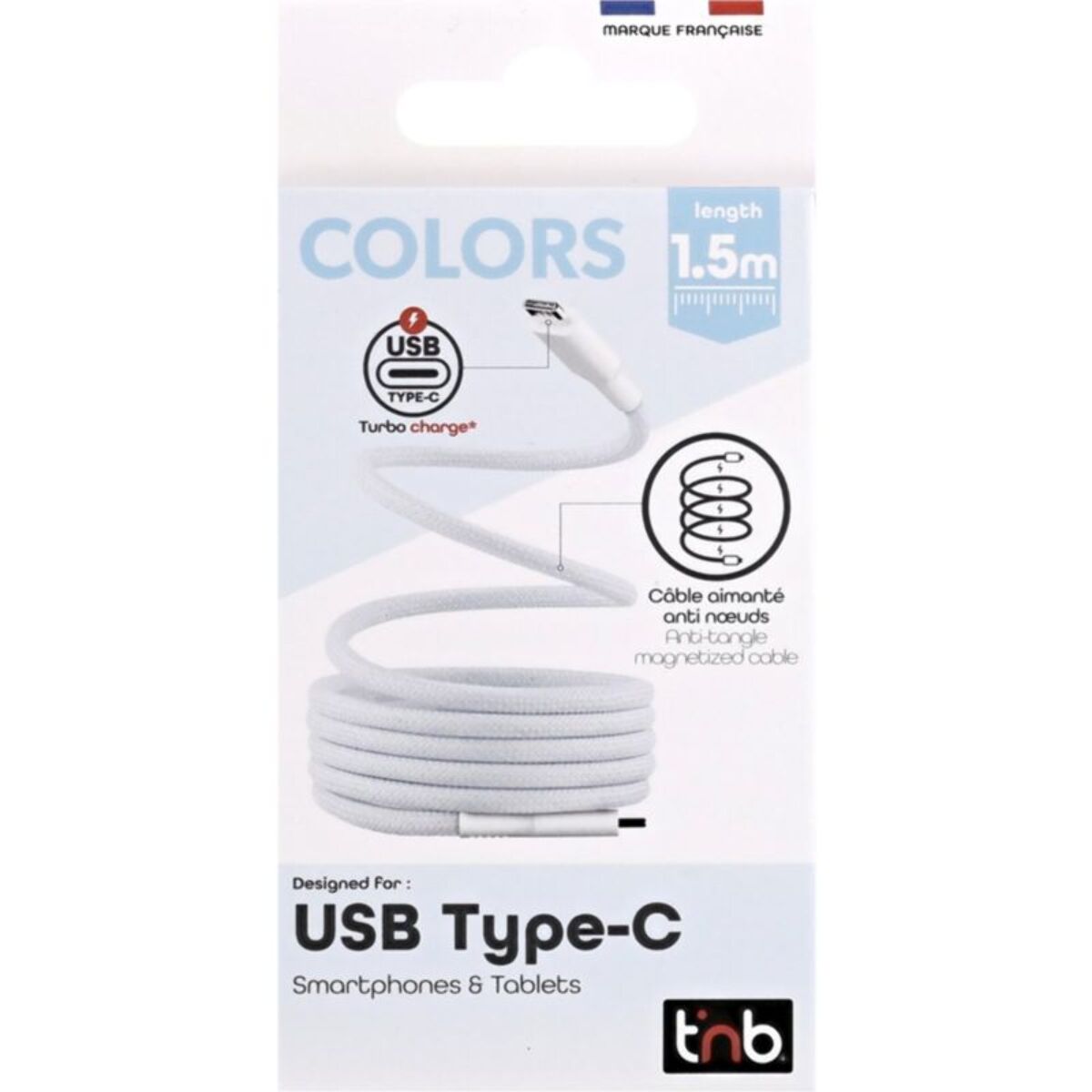 Câble de charge TNB USB-C/USB-C 1.5m gaine aimantée bleu