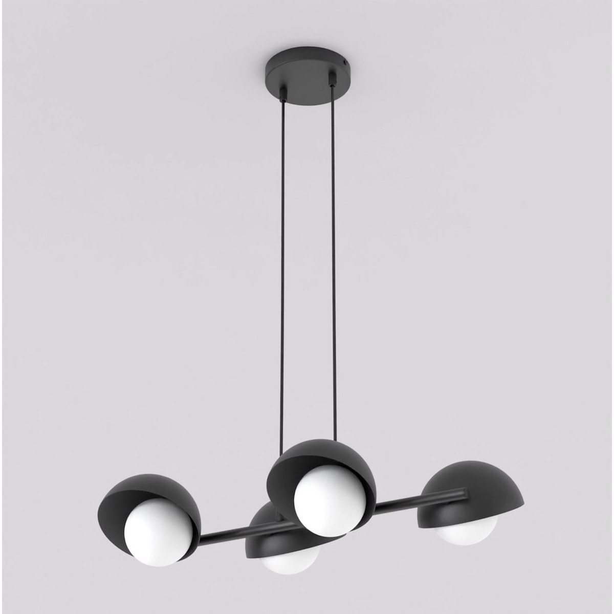 Lampada a sospensione BOOM in acciaio nero con diffusori sferici