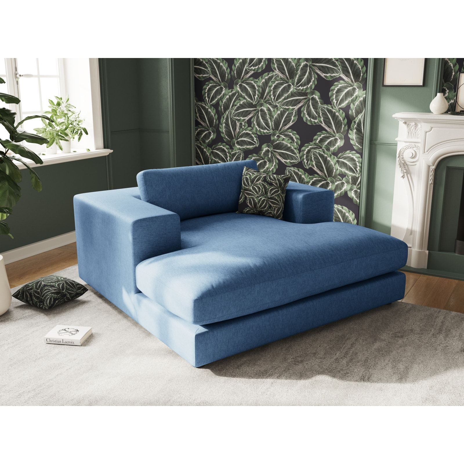 Méridienne "Tendance" en tissu structurel bleu foncé