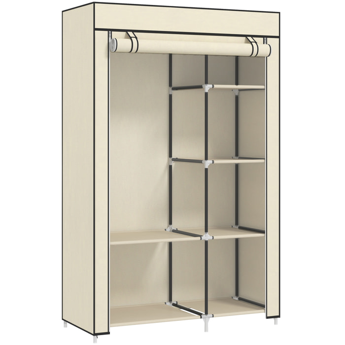 Armoire penderie multi-rangement - 6 étagères, 1 barre - dim. 103L x 43l x 162,5H cm - acier noir non tissé beige