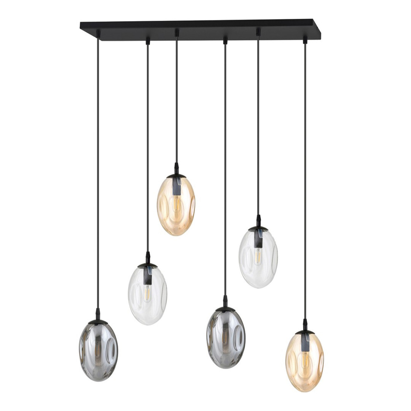 Lampada a sospensione Astral con sei luci in vetro e acciaio