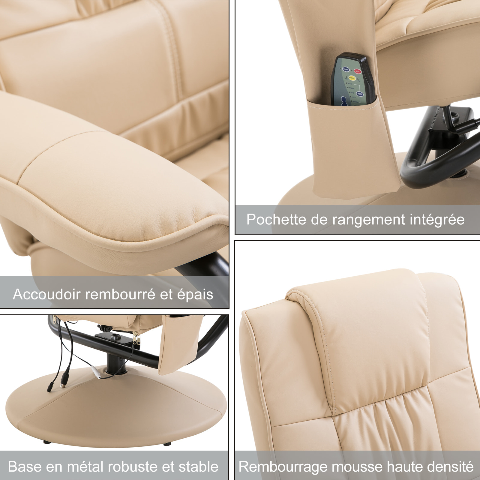 Fauteuil de massage vibration electrique relaxation avec chauffage beige