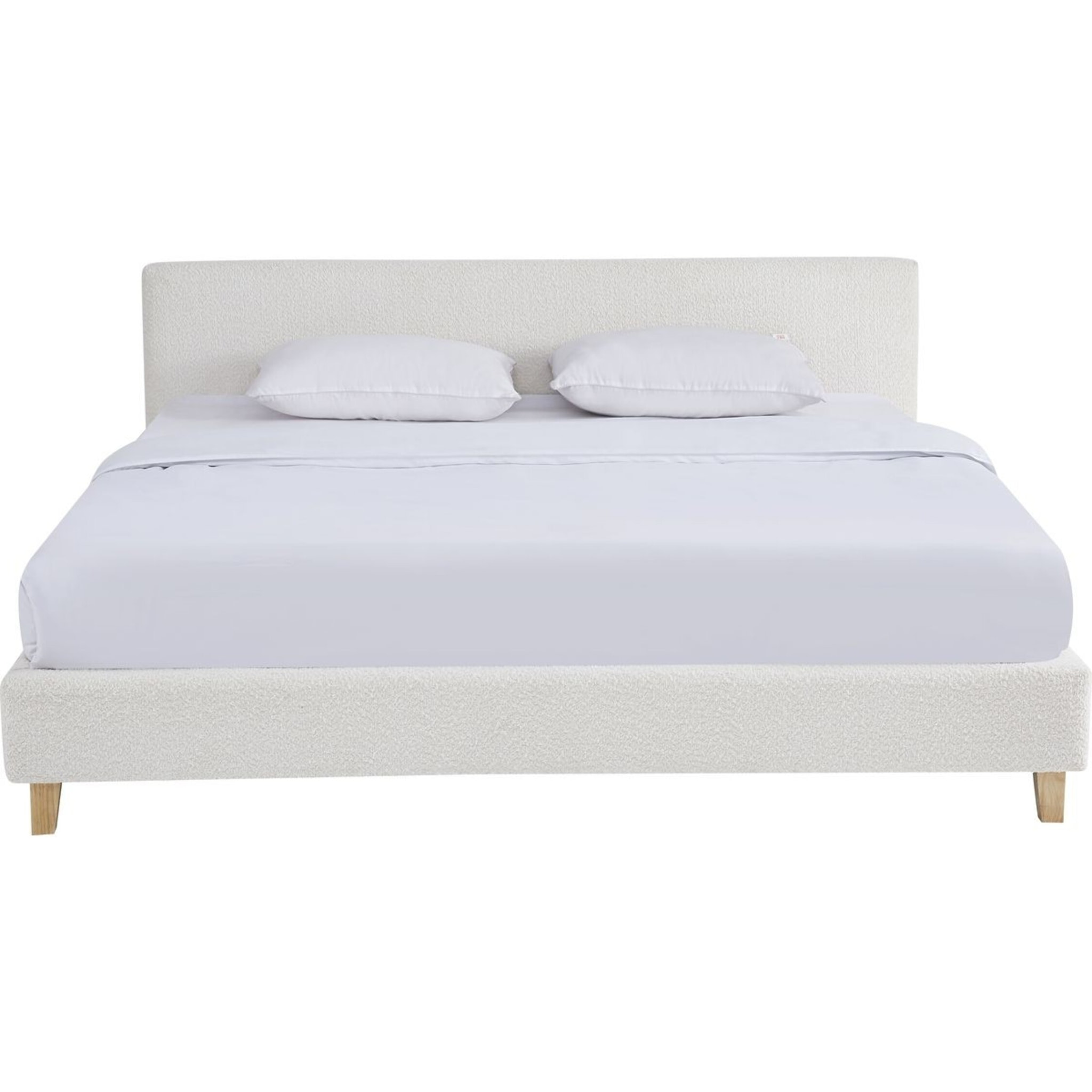 Lit avec tête de lit en tissu bouclé - MILO