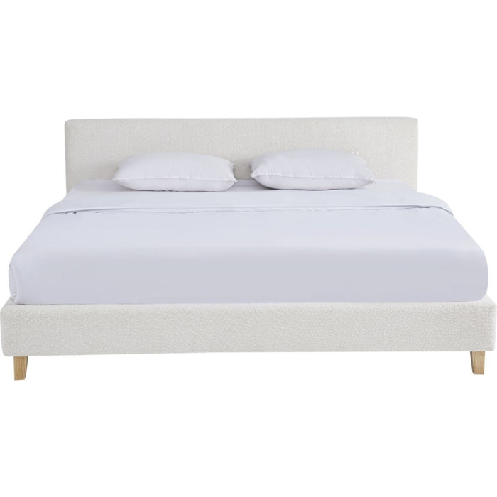 Lit avec tête de lit en tissu bouclé - MILO