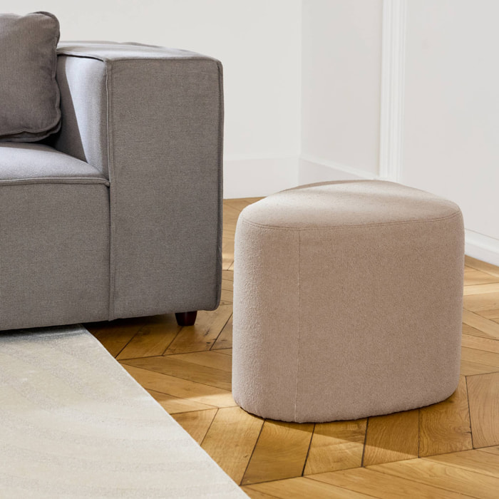 tabouret. pouf en forme de galet en tissu greige. TAO L 60 x P 44 x H 40cm