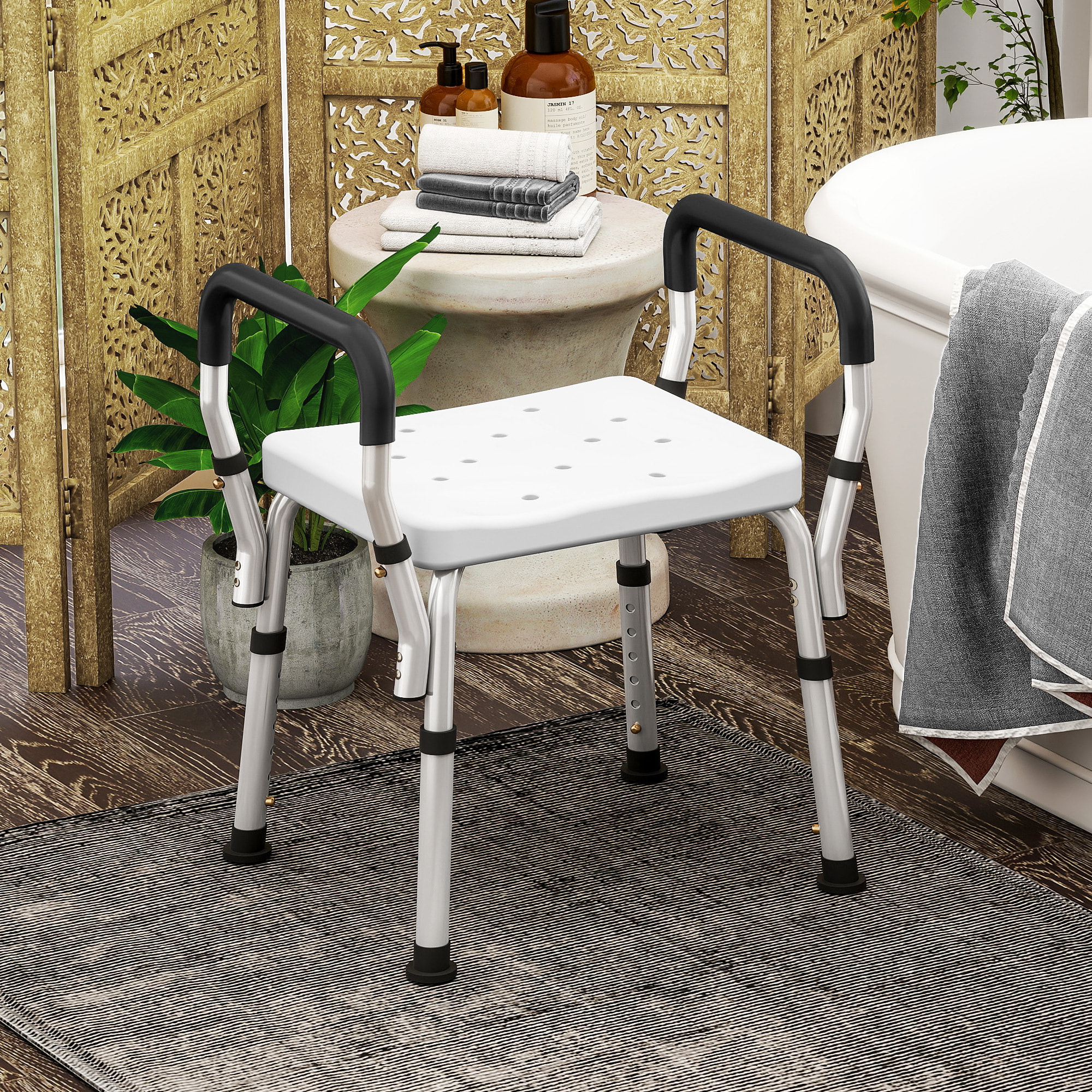 Chaise de douche hauteur réglable aluminium antirouille blanc