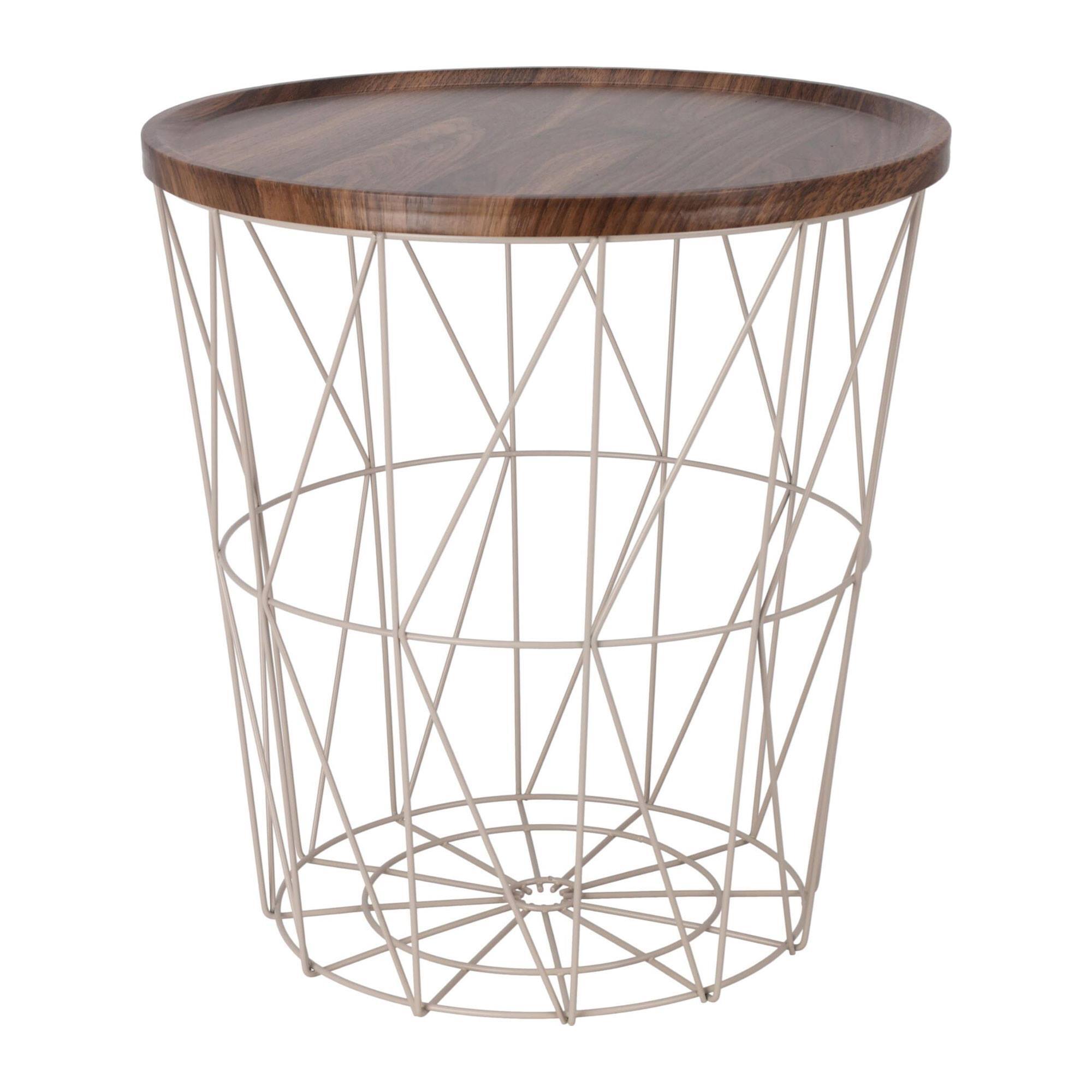 Well home mesa auxiliar de metal con bandeja de mdf color marrón ø37x39cm