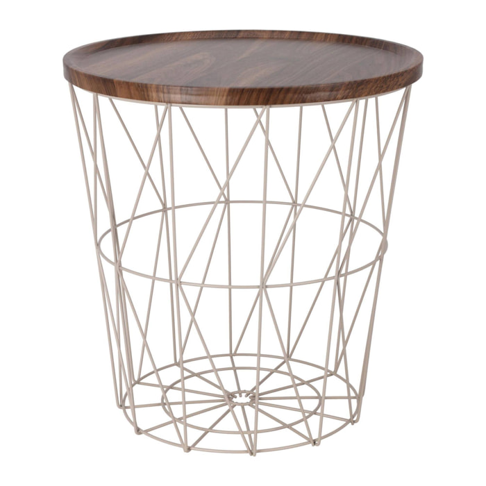 Well home mesa auxiliar de metal con bandeja de mdf color marrón ø37x39cm