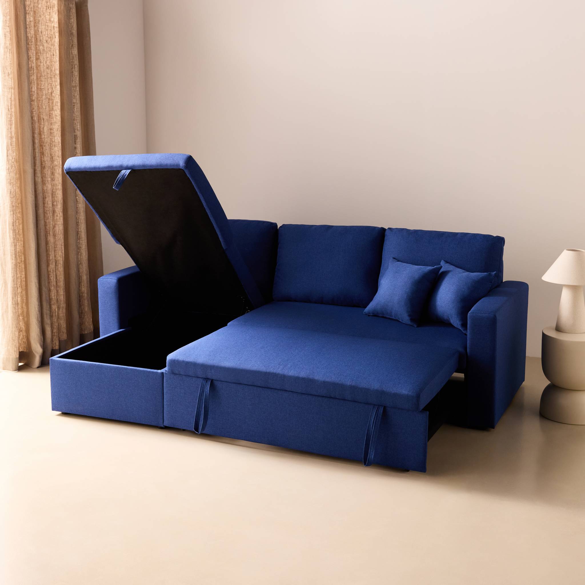 Canapé d'angle convertible réversible 3 places tissu avec coffre IDA