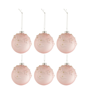 J-Line boule De Noël Fleurs - verre - rose clair mat - small  - boîte de 6
