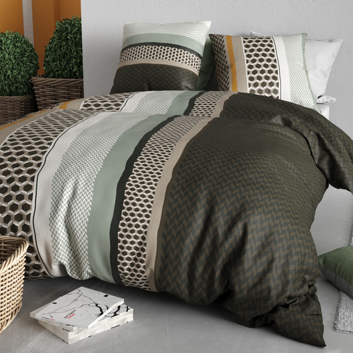 Parure housse de couette imprimée 240x260cm + 2 Taies 100% coton 57fils URBANIK