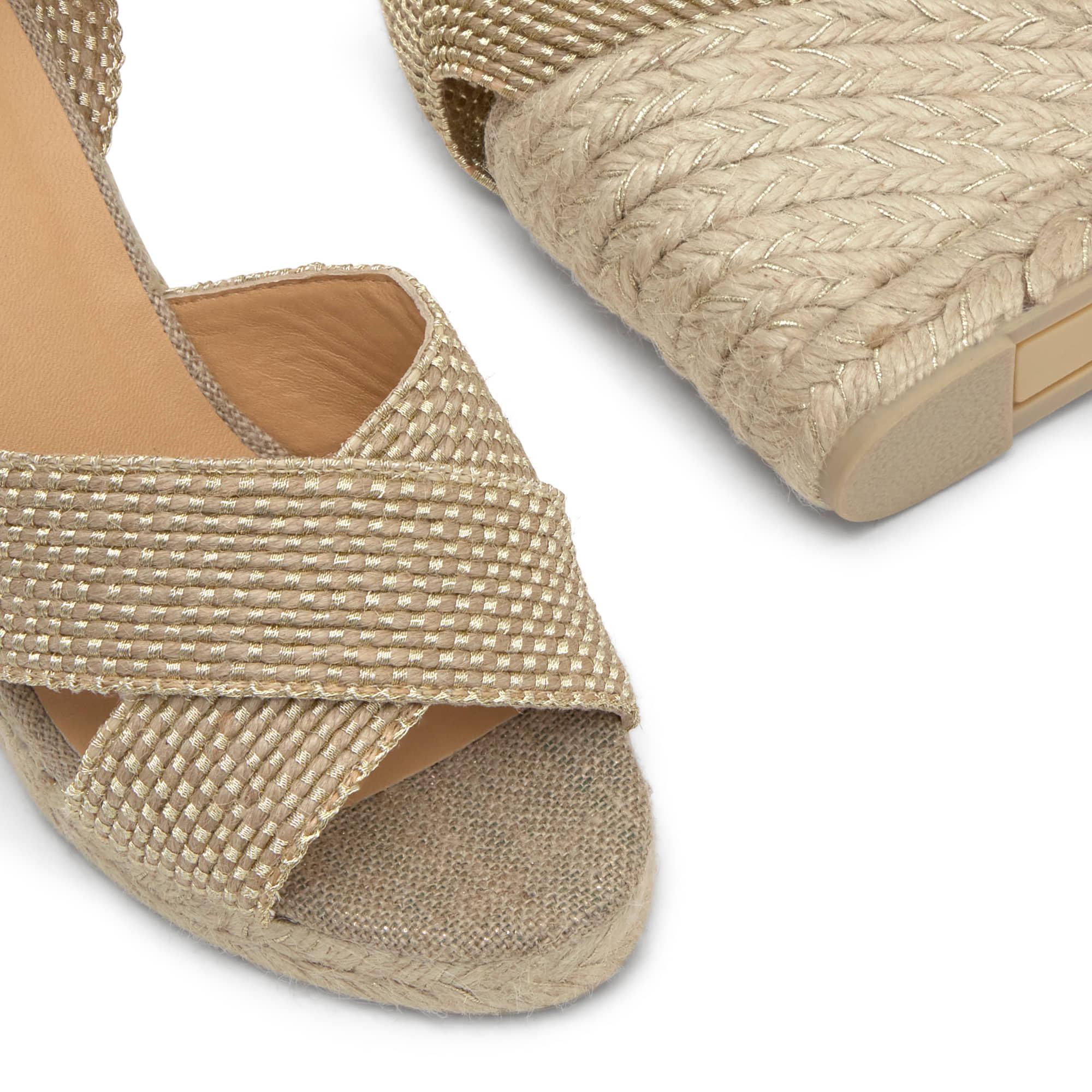 Sandalia de cuña Becca en yute y rayón con cierre de cintas