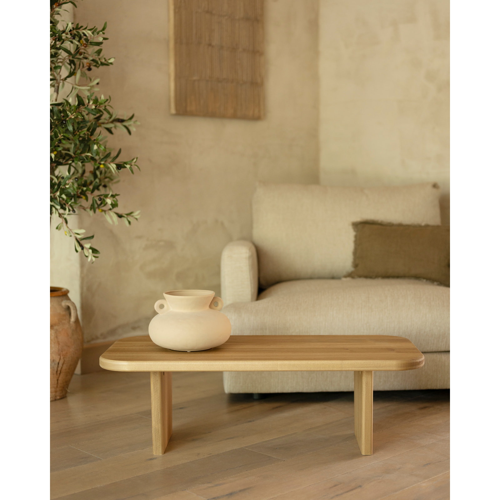 Table basse en bois massif de peuplier avec deux pieds de 95cm Hauteur: 30 Longueur: 95 Largeur: 45