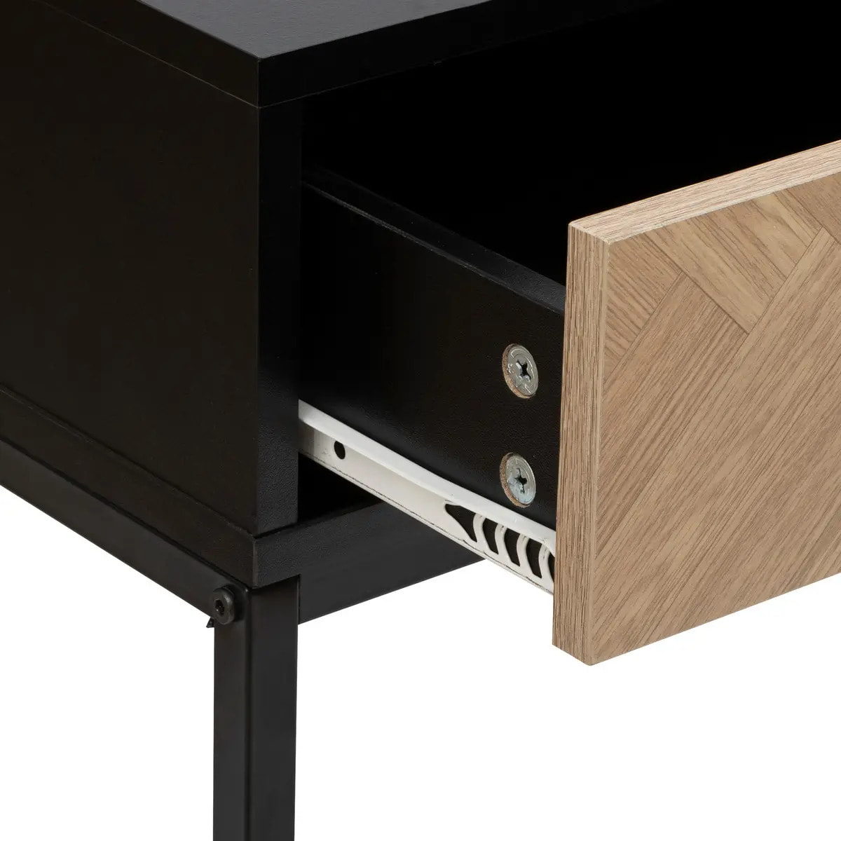 Console "Chevrons" 2 tiroirs effet pin naturel et noir 110x75cm