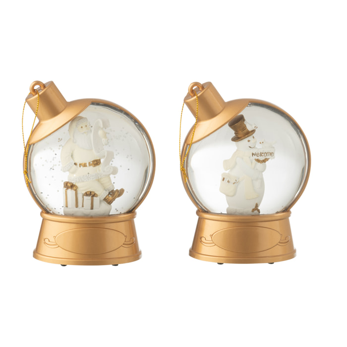 J-Line suspension Boule À Neige Bonhomme De Neige + Père Noël - plastique - blanc - 2 pcs