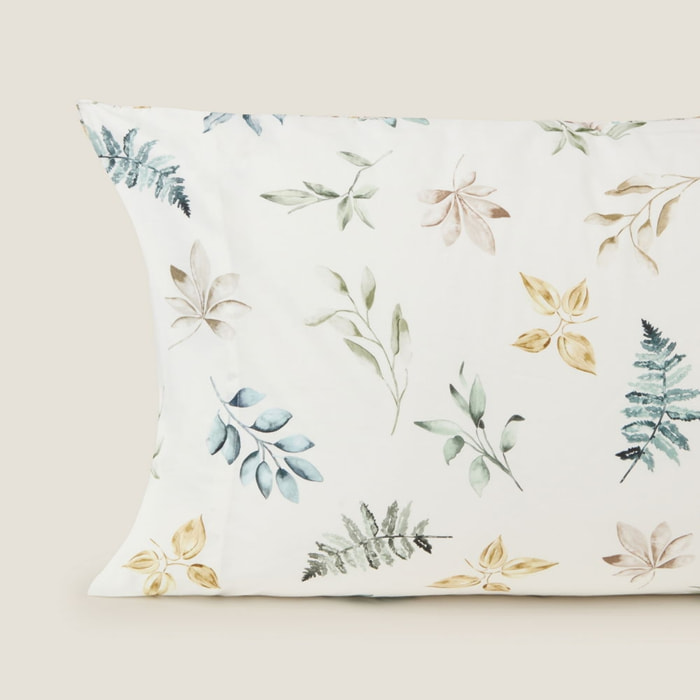 Funda almohada algodón hojas en rama Folo color verde 100% Algodón percal