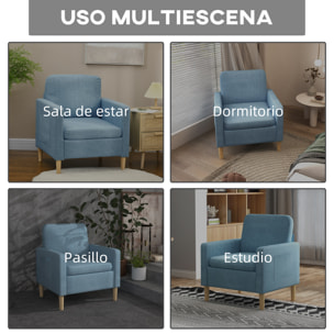 Butaca de Salón Sillón Relax con 2 Bolsillos Laterales Reposabrazos Asiento Acolchado y Patas de Madera Sofá Individual de Moderno para Dormitorio 73x79x87 cm Azul Claro