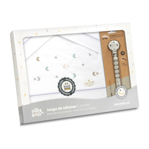 Triptico Cuna Estrella Luna Multicolor + Broche Bco/Gris