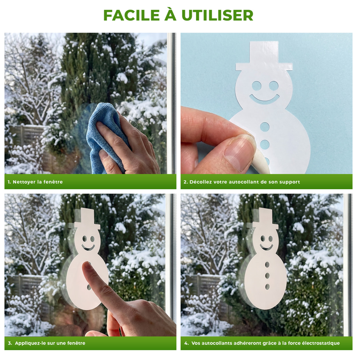 Stickers électrostatiques bonhommes de Noël - Autocollants adhésifs fenêtres noël - décoration fêtes