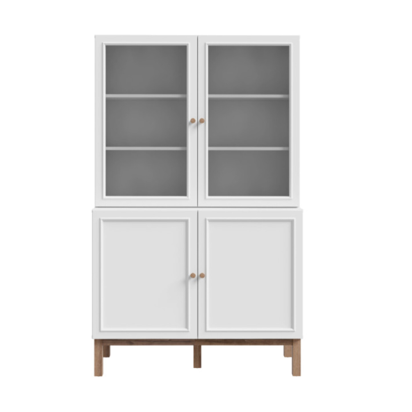 Vaisselier décor chêne et gris clair vitré 163 cm 4 portes - PENNY