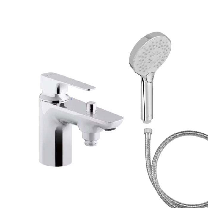 Mitigeur baignoire Aleo+ + pommeau de douche Metro + flexible de douche métal