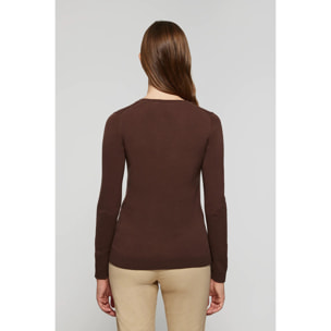 Maglione marrone in maglia basic con collo a V e logo Rigby Go