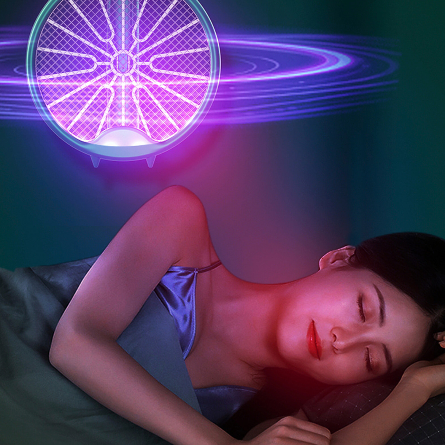 Racchetta elettrica W1 a doppio uso, uccide zanzare, mosche e falene. Batteria al litio. Luce ultravioletta 360°.