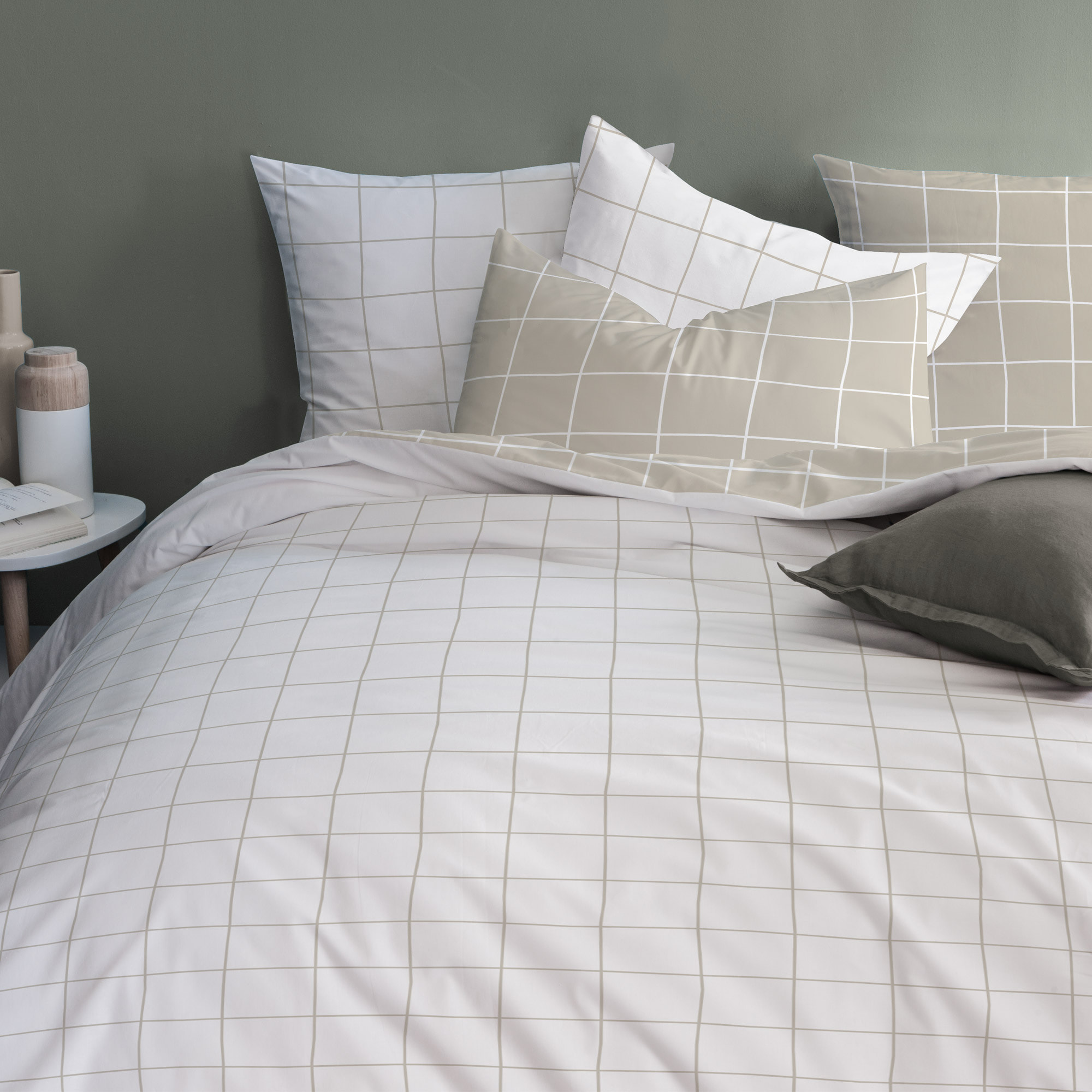 Parure de lit imprimée 100% coton, CHECKS