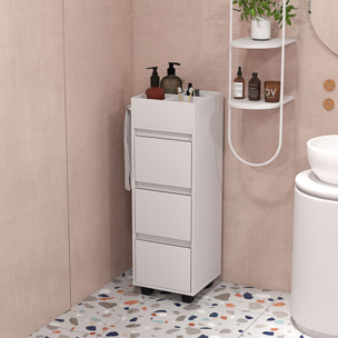 Meuble de salle de bain meuble de rangement avec 4 compartiments sur le dessus, 3 tiroirs et porte-serviettes pour les espaces étroits, 35 x 30 x 90cm, blanc