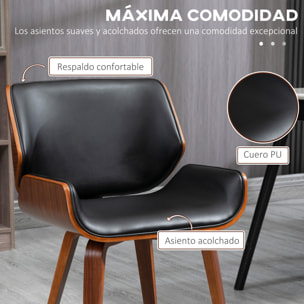 Pack de 2 Sillas de Comedor Tapizadas en Cuero Sintético, Sillas de Cocina con Asiento, Respaldo Curvados y Acolchados, Patas de Madera, Negro