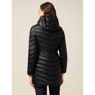 Oltre - Piumino midi con cappuccio e cintura - Nero