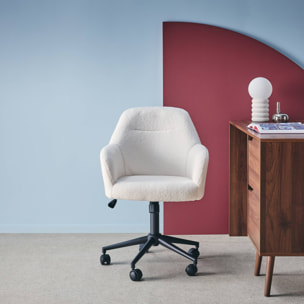 Chaise de bureau à roulettes ajustable métal et bouclette blanche - L 57 x P 57 x H 85/94.5cm - Stan