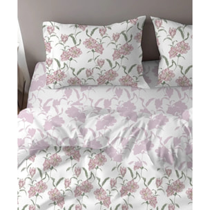 Parure Copripiumino Magnolia Rosa per letto singolo in 100% Cotone e Made in Italy, moderno floreale