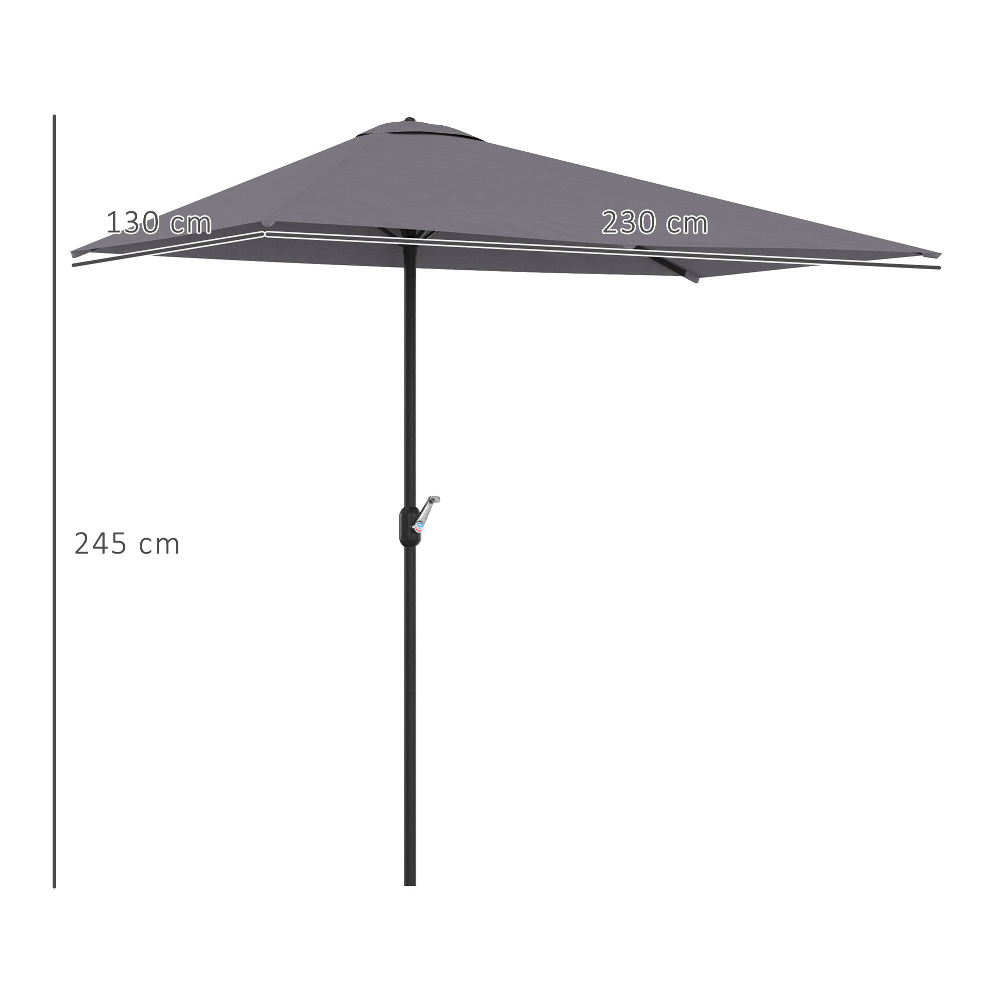 Outsunny Sombrilla Semicircular 230x130x245 cm Parasol Pared con Manivela Gris