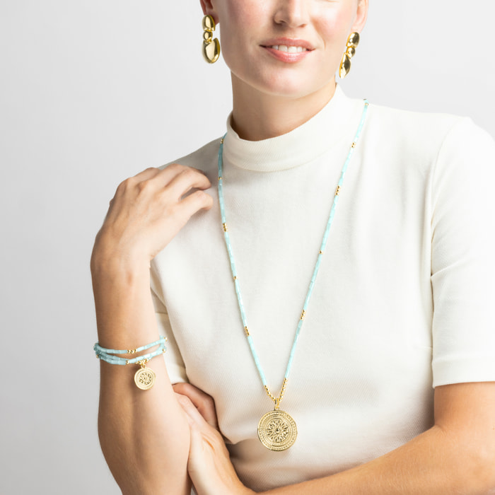 Collar con Cristal Azul acabado oro 18k