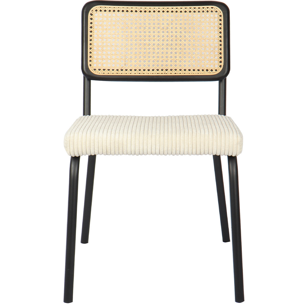 Lot de 2 chaises noires, cannage et velours côtelé - PAULA