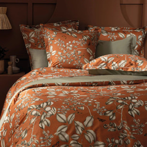 Drap plat satin de coton imprimé orange Fleurs d'oranger rouille