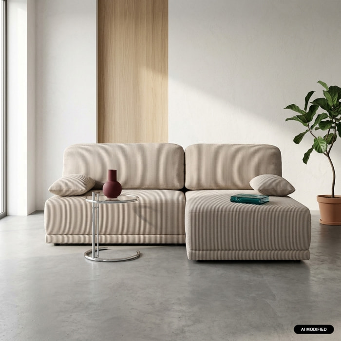 Banquette canapé d'angle droit convertible 3 places velours côtelé avec coffre NELSON