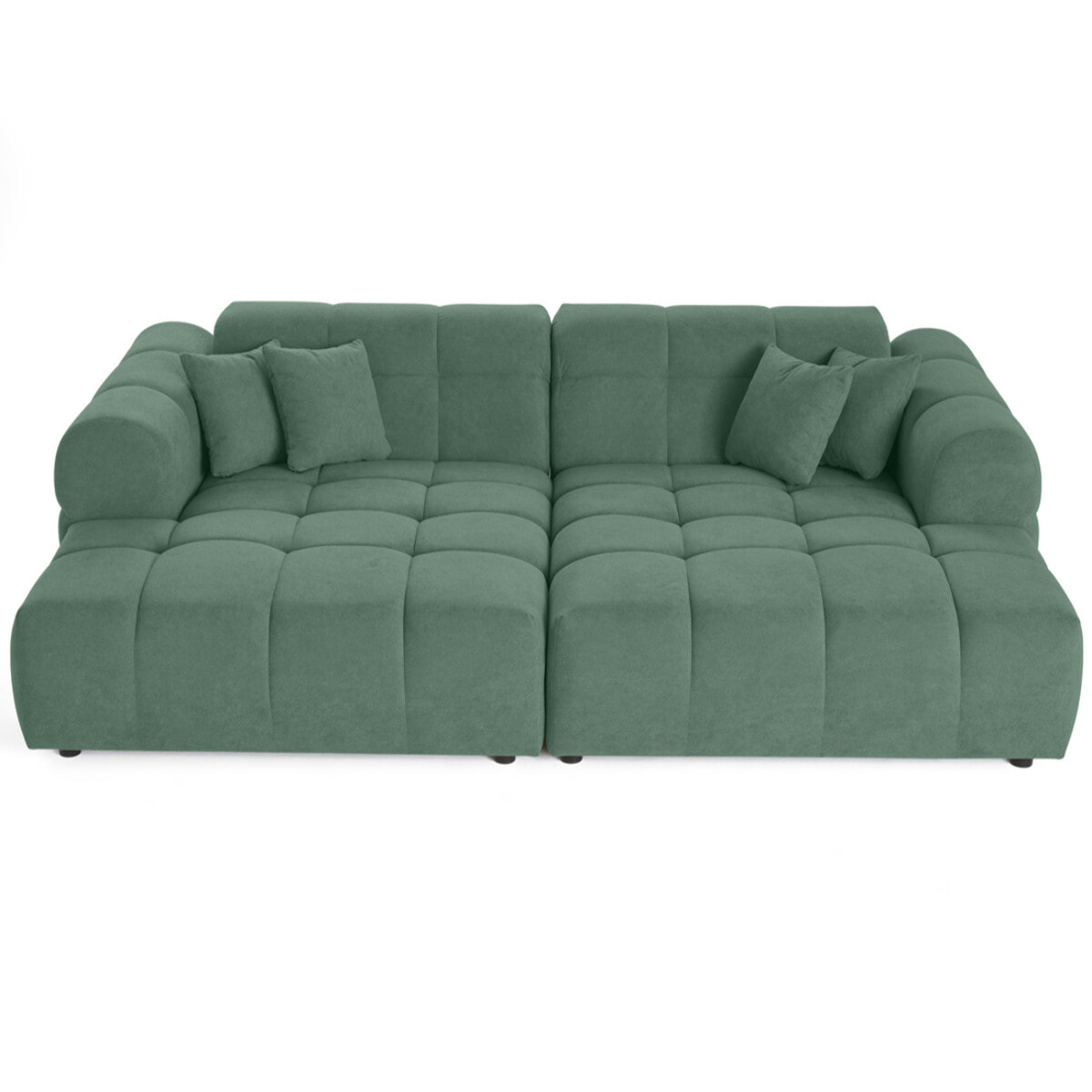 Ray - canapé droit 4 places avec double méridienne - assise profonde - en tissu texturé - Vert sauge