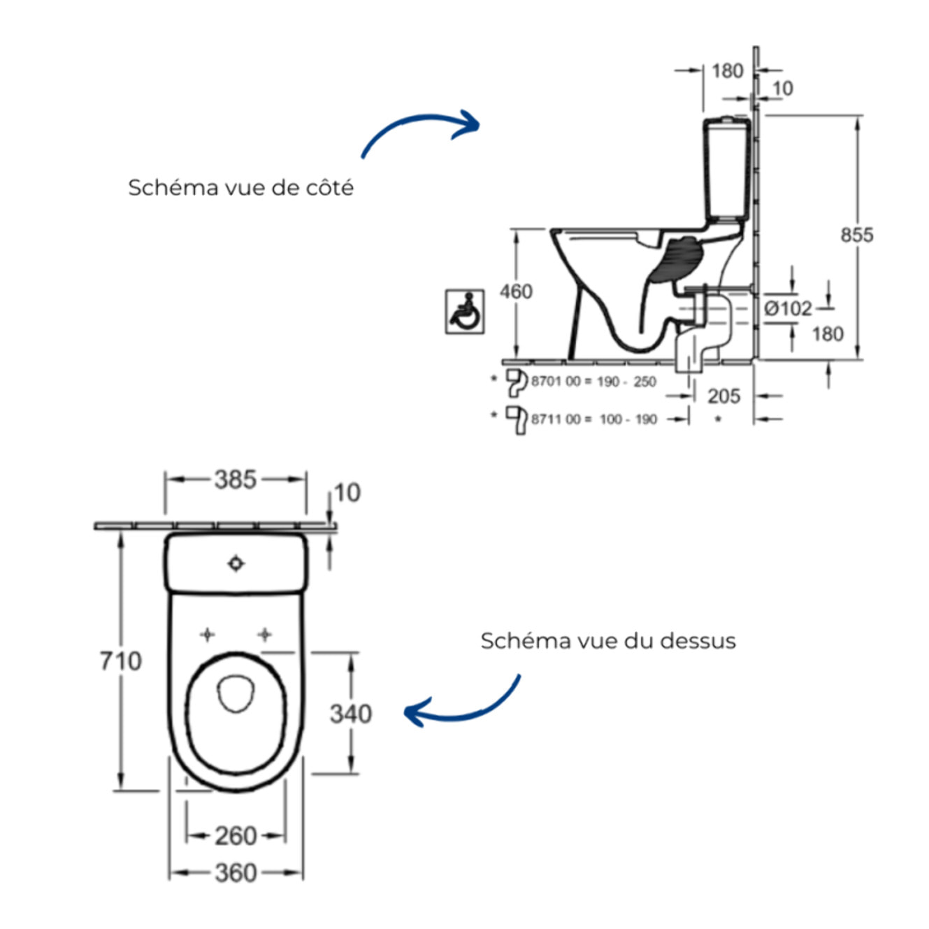 WC à poser sans bride surélevé sortie horizontale VILLEROY & BOCH O.novo avec abattant frein de chute