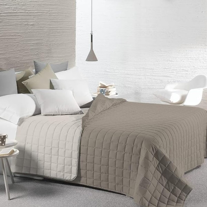INTRECCI Copriletto Matrimoniale Estivo, Trapunta Estiva Matrimoniale, 260x260 cm, Coperta Estiva, anche Primaverile, Double Face, Moderna, Leggera, Elegante. Colore: Panna/Tortora