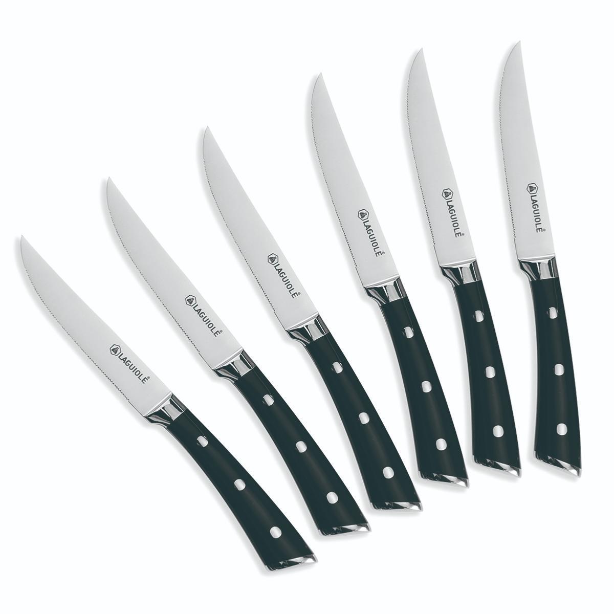 Set de 6 couteaux à steak en acier noir - "Lustrobois"